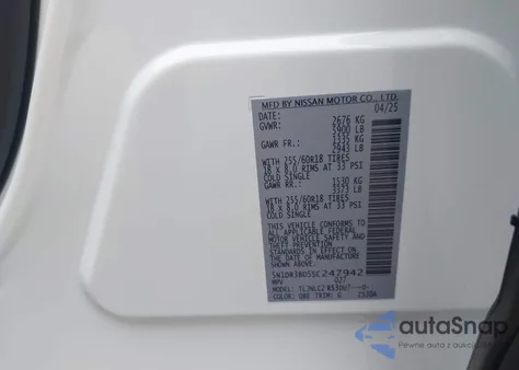 2025 Nissan Pathfinder Sv 4Wd из США, поврежденный, VIN 5N1DR3BD5SC247942